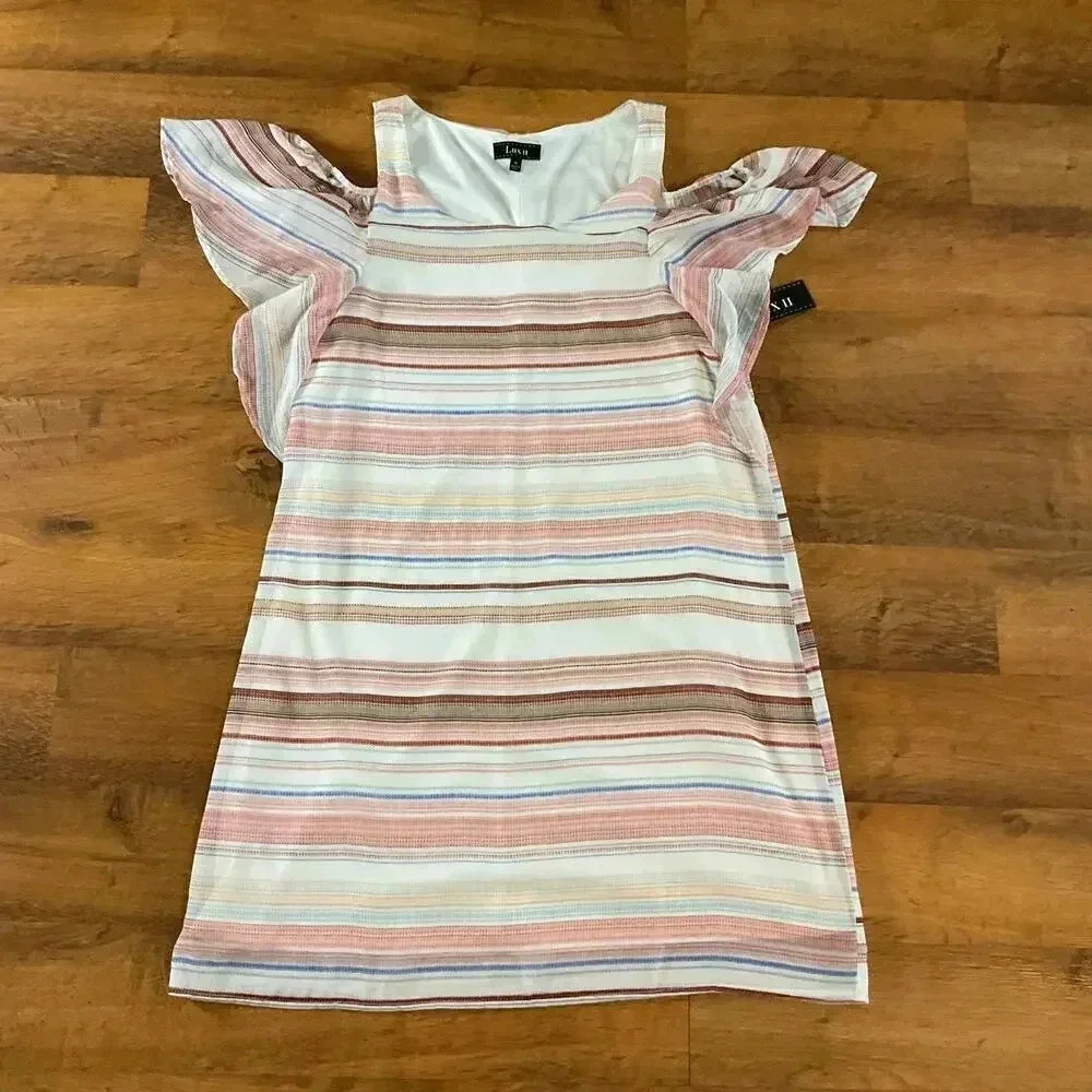 Lux II Ruffle Cold Shoulder Womens Top‎ Mini Dress Size Medium NWOT
